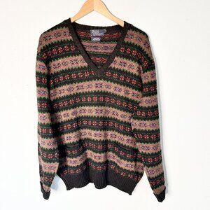 Vintage Polo Ralph Lauren Fair Isle Wool V Neck Sweater Large Men's Black